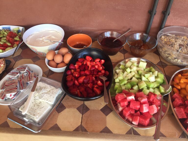 Fresh Greek breakfast spread